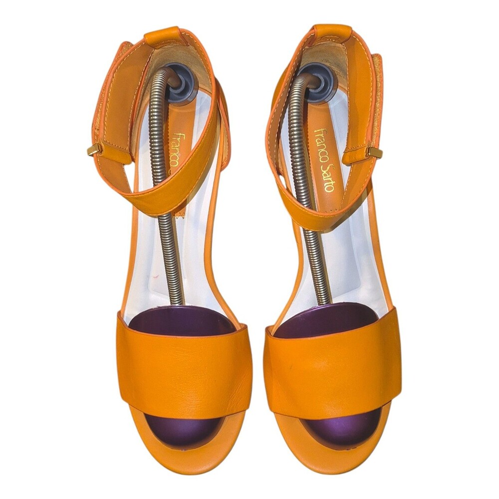 Womens Franco Sarto Clemens Cork Orange Leather Platform Wedge Sandals Size 7.5